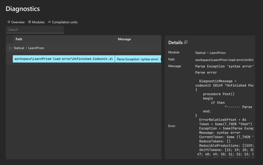 Prism for AL compilation unit diagnostics