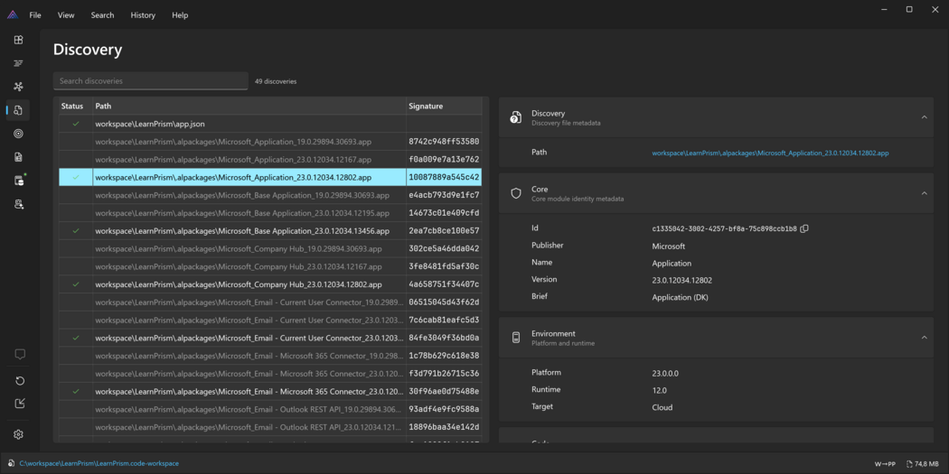 Prism for AL workspace - Discovery page