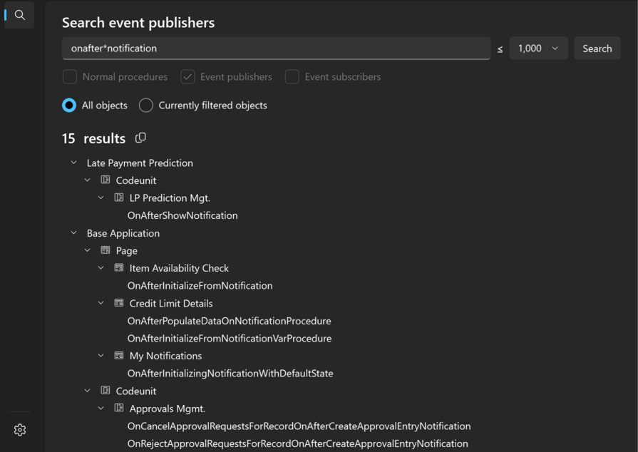Prism for AL: Search event publishers by name