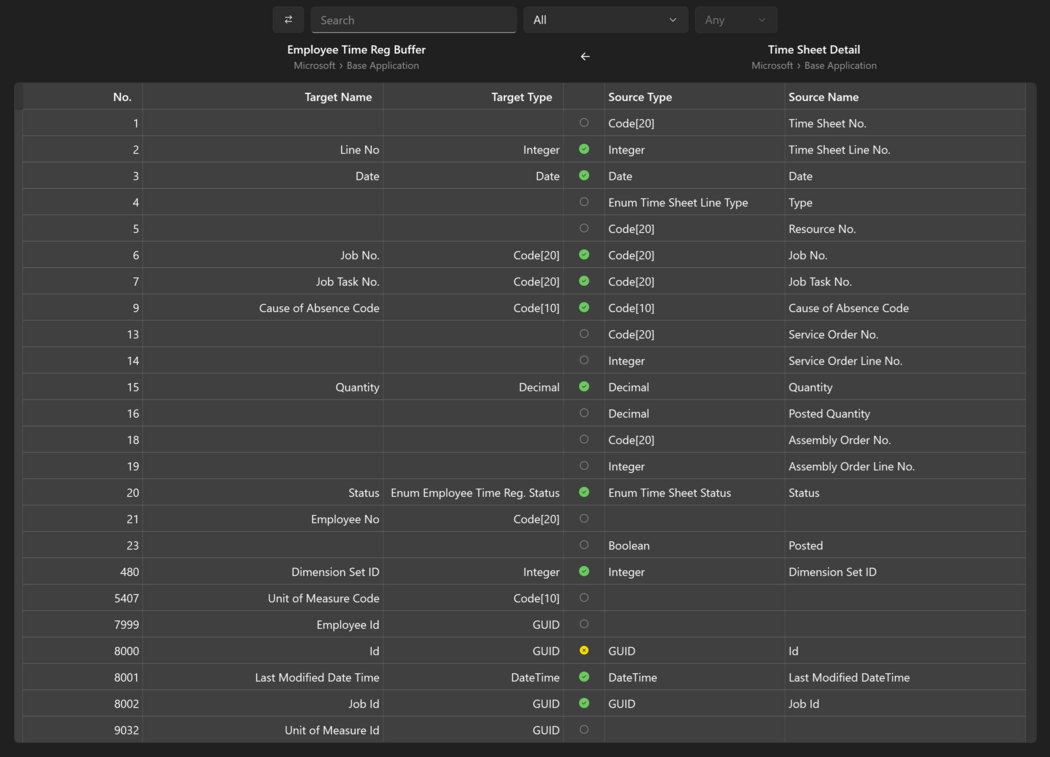 Prism for AL: Transfer fields mapping