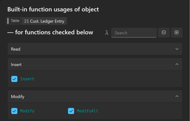 Prism for AL: Select built-in functions to find usages of