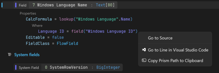 From Prism for AL, go to line in Visual Studio Code