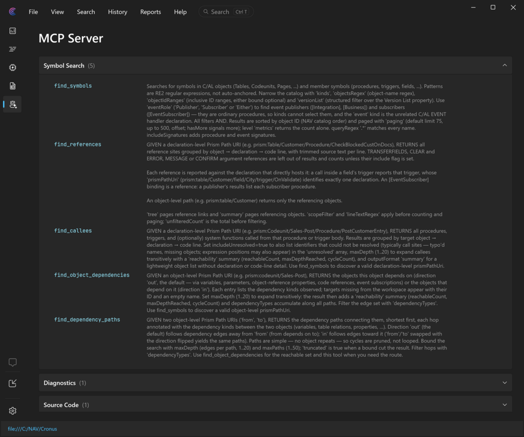The Tools section of the MCP Server page, with the Symbol Search category expanded