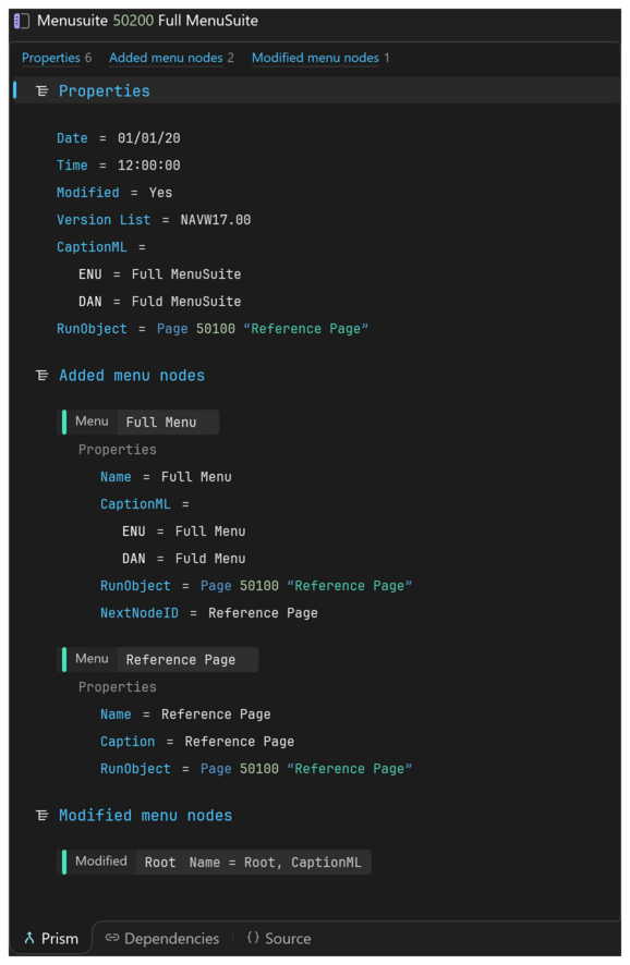 Prism for C/AL MenuSuite on the Prism tab with modified and re-linked menu nodes