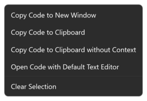 Prism for C/AL Prism tab with marked code lines and their context menu open