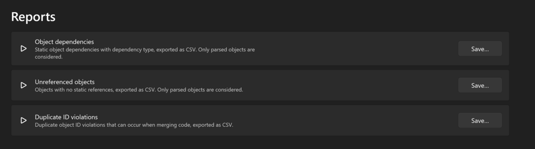 Prism for C/AL Reports page with three reports