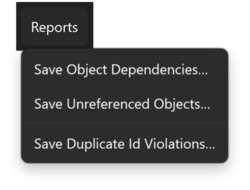 Prism for C/AL workspace window with the Reports menu open
